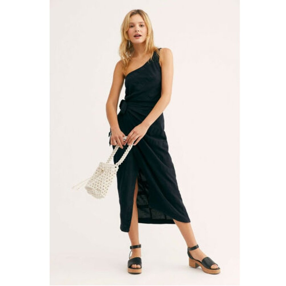 Free People Free-est At Leisure Midi Dress One Shoulder Smocked Wrap S
